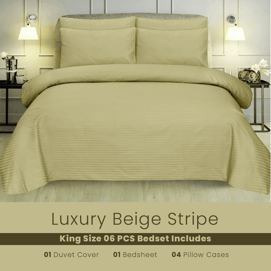 Beige Stripe - Bed Set 6 Pcs (Luxury) - Windsorlino.com