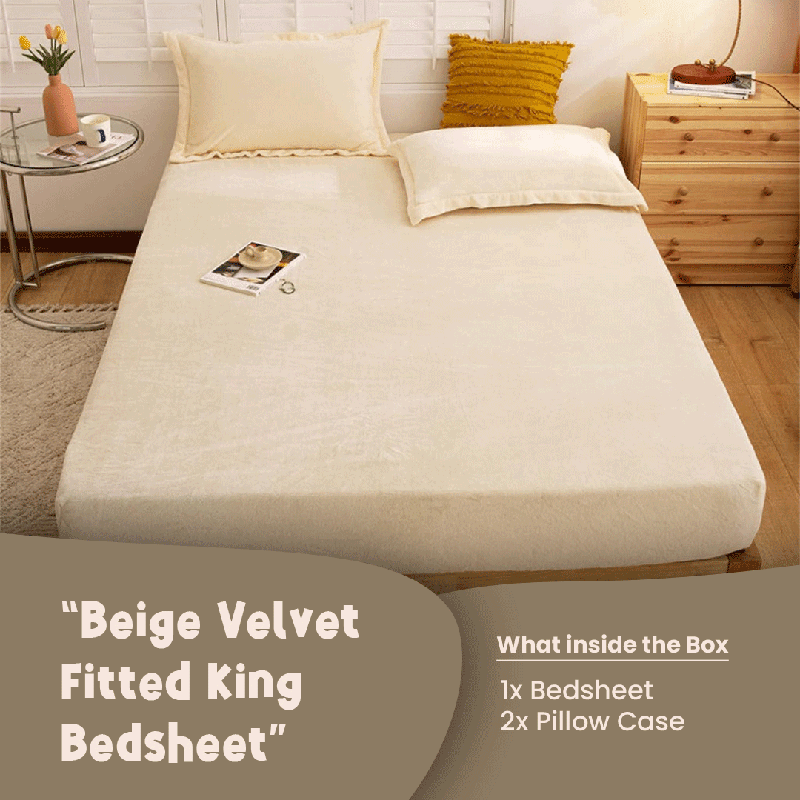 Beige Velvet - Luxury Bed Sheet Set - Windsorlino.com
