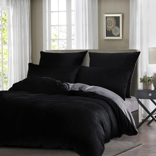 Black & Grey Velvet - Reversible 9pcs Winter Razai Set (Luxury) - Windsorlino.com