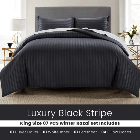 Black Stripe - 7pcs Winter Razai/Quilt Set (Luxury) - Windsorlino.com