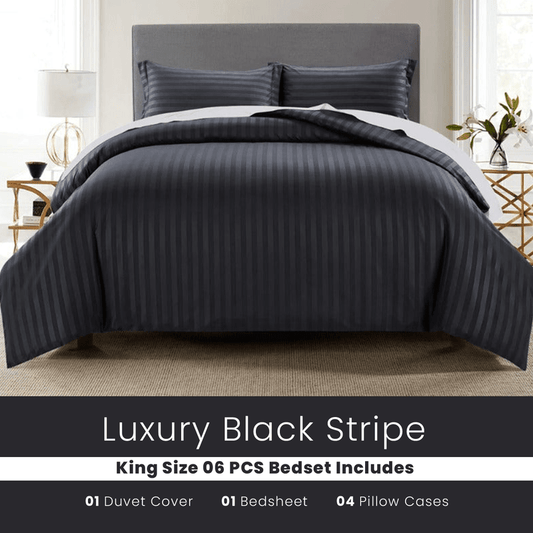 Black Stripe - Bed Set 6 Pcs (Luxury) - Windsorlino.com
