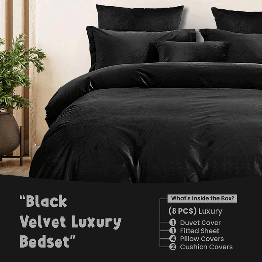 Black Velvet - Bed Set 8 Pcs (Luxury) - Windsorlino.com