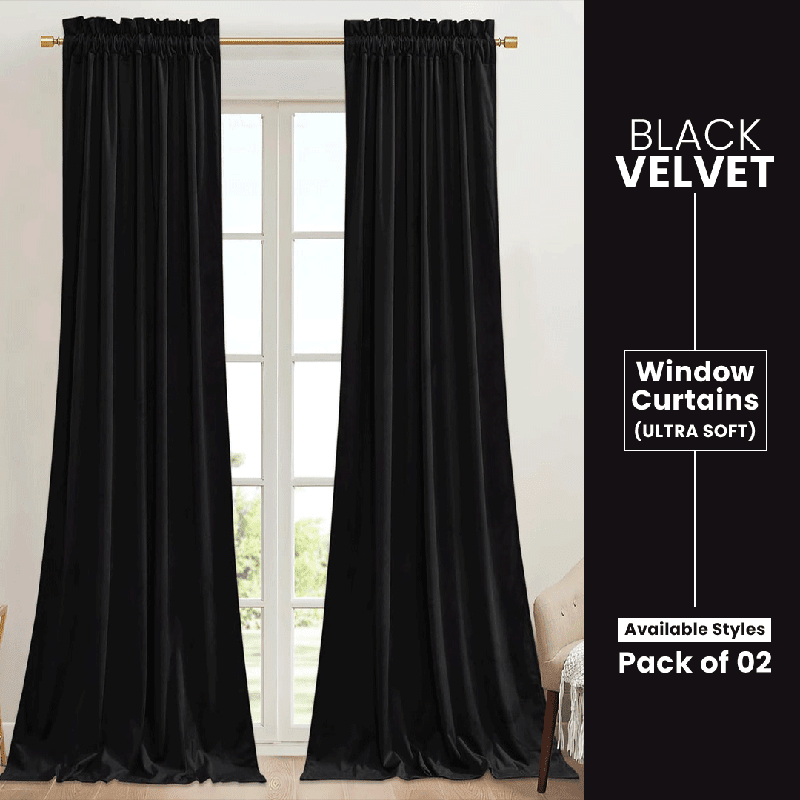 Black - Velvet Window Curtains (Ultra Soft) - Windsorlino.com
