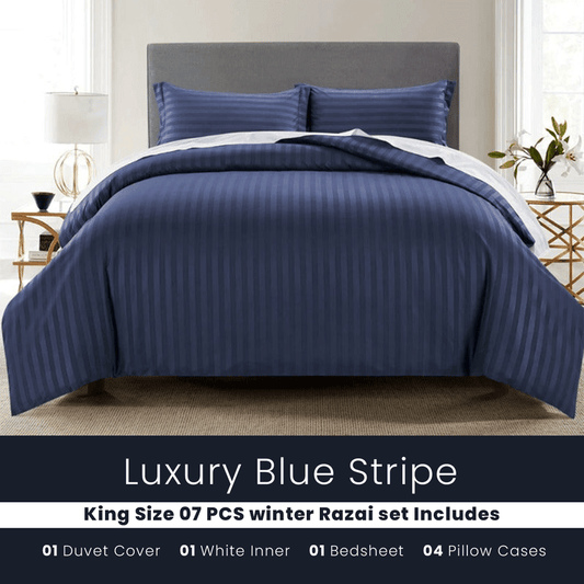 Blue Stripe - 7pcs Winter Razai/Quilt Set (Luxury) - Windsorlino.com