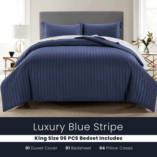 Blue Stripe - Bed Set 6 Pcs (Luxury) - Windsorlino.com