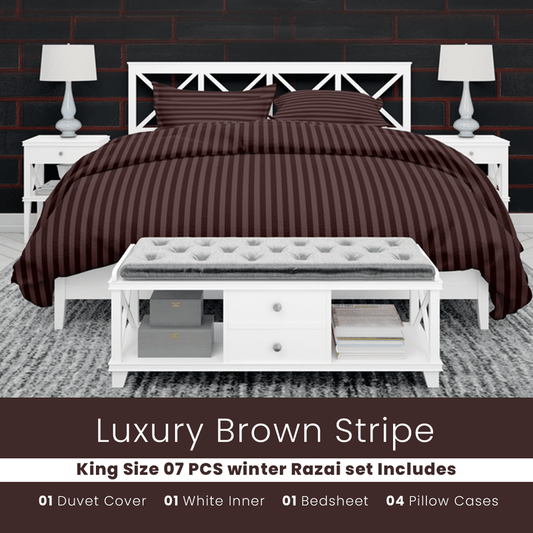 Brown Stripe - 7pcs Winter Razai/Quilt Set (Luxury) - Windsorlino.com