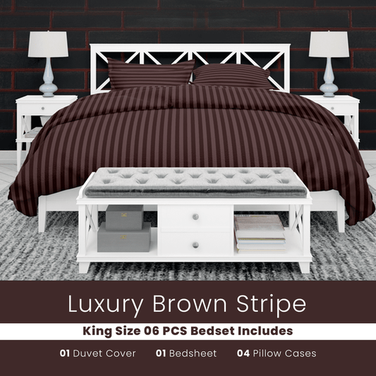 Brown Stripe - Bed Set 6 Pcs (Luxury) - Windsorlino.com