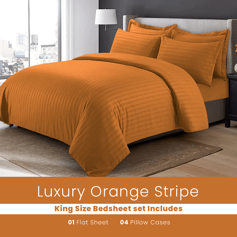 Burnt Orange Stripe - Bed Sheet Set - Windsorlino.com