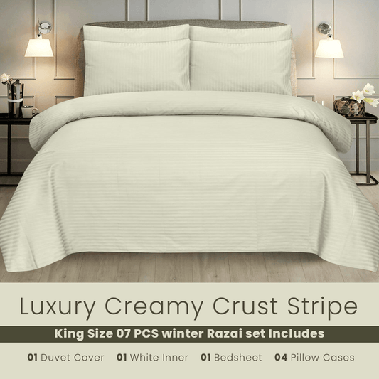 Creamy Crust Stripe - 7pcs Winter Razai/Quilt Set (Luxury) - Windsorlino.com