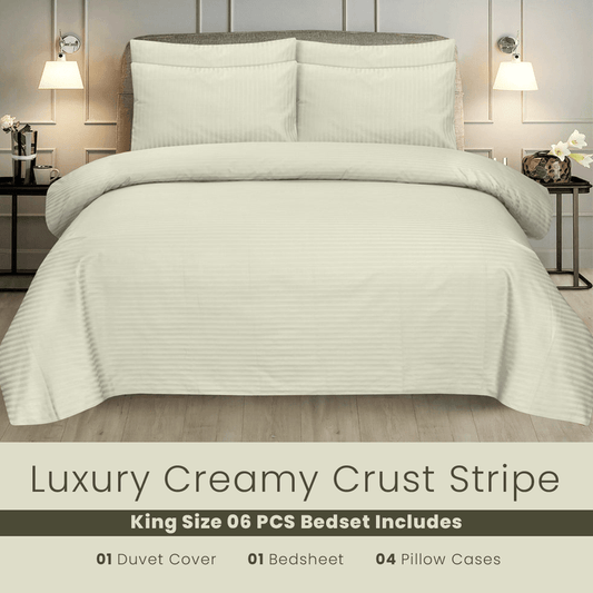 Creamy Crust Stripe - Bed Set 6 Pcs (Luxury) - Windsorlino.com