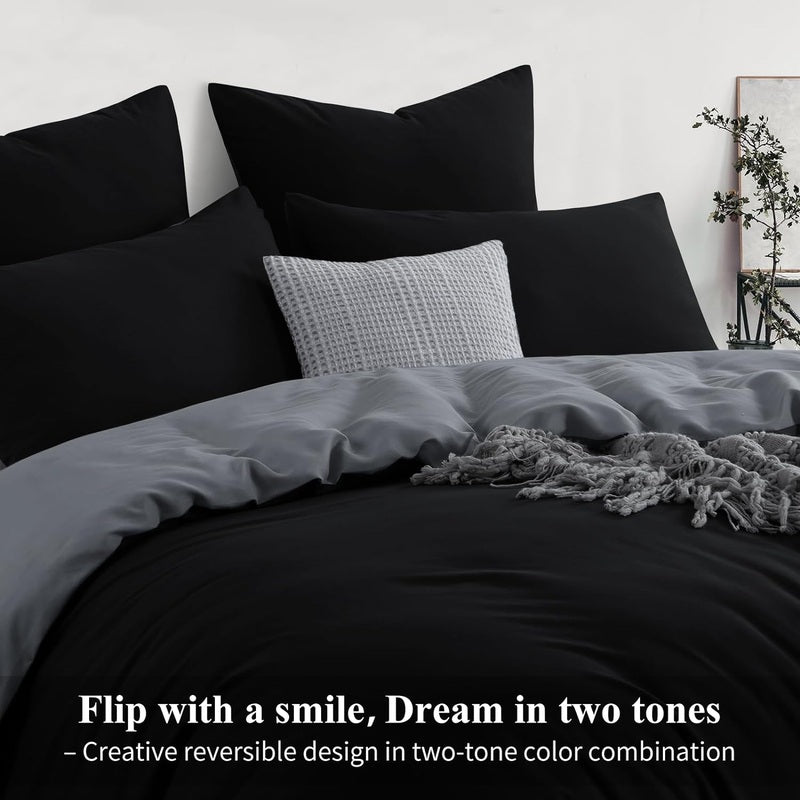 Ferrera Black & Grey (Reversible) Bed Set - Windsorlino.com