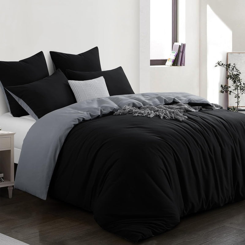 Ferrera Black & Grey (Reversible) Bed Set - Windsorlino.com