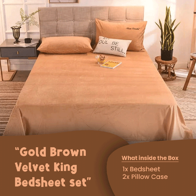 Gold Brown Velvet - Luxury Bed Sheet Set - Windsorlino.com
