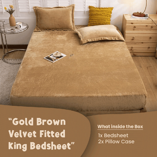 Gold Brown Velvet - Luxury Fitted Sheet - Windsorlino.com