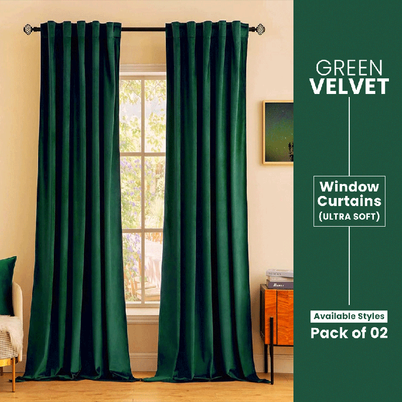 Green - Velvet Window Curtains (Ultra Soft) - Windsorlino.com