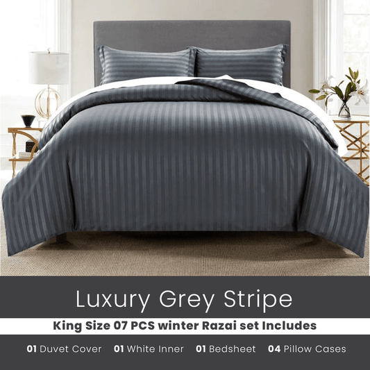 Grey Stripe - 7pcs Winter Razai/Quilt Set (Luxury) - Windsorlino.com