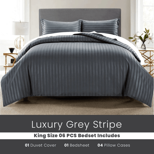 Grey Stripe - Bed Set 6 Pcs (Luxury) - Windsorlino.com