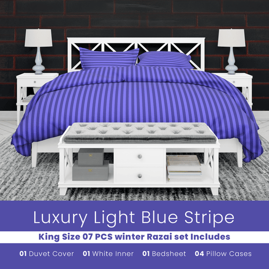 Light Blue Stripe - 7pcs Winter Razai/Quilt Set (Luxury) - Windsorlino.com