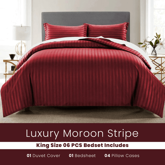 Maroon Stripe - Bed Set 6 Pcs (Luxury) - Windsorlino.com