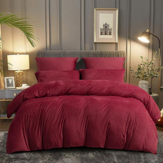 Maroon Velvet - Bed Set 8 Pcs (Luxury) - Windsorlino.com