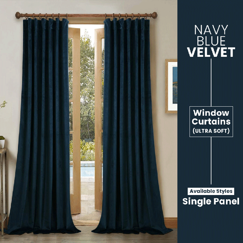 Navy Blue - Velvet Window Curtains (Ultra Soft) - Windsorlino.com