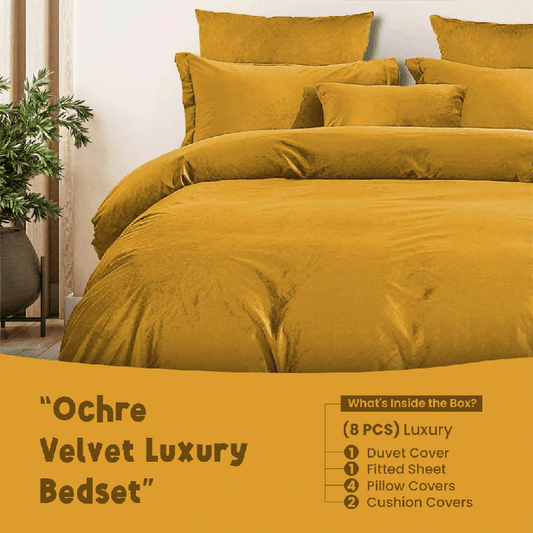 Ochre Velvet - Bed Set 8 Pcs (Luxury) - Windsorlino.com