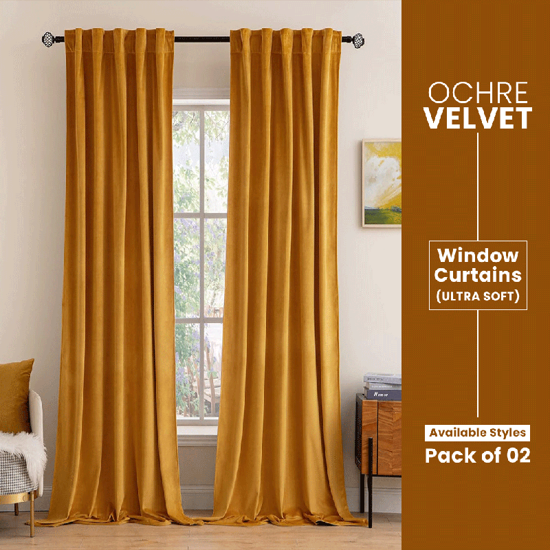 Ochre - Velvet Window Curtains (Ultra Soft) - Windsorlino.com