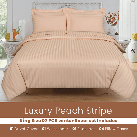 Peach Stripe - 7pcs Winter Razai/Quilt Set (Luxury) - Windsorlino.com