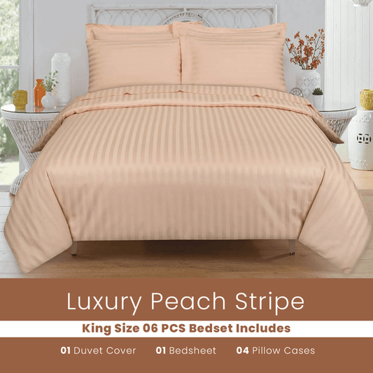 Peach Stripe - Bed Set 6 Pcs (Luxury) - Windsorlino.com