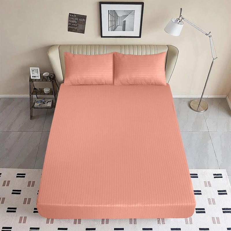 Peach Stripe - Luxury Fitted Sheet - Windsorlino.com