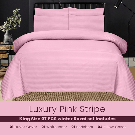 Pink Stripe - 7pcs Winter Razai/Quilt Set (Luxury) - Windsorlino.com