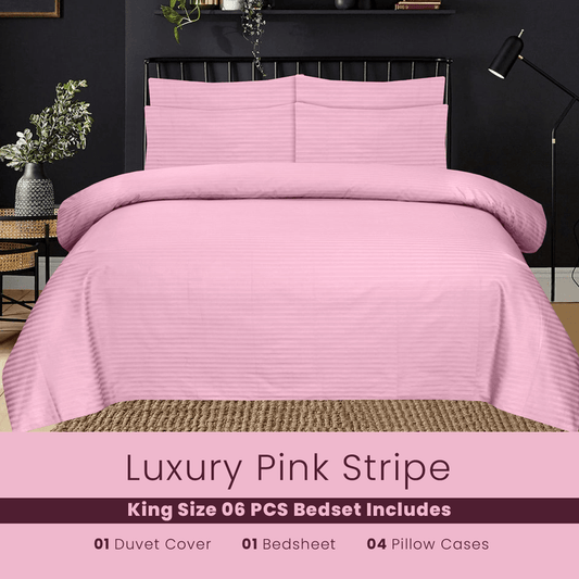 Pink Stripe - Bed Set 6 Pcs (Luxury) - Windsorlino.com