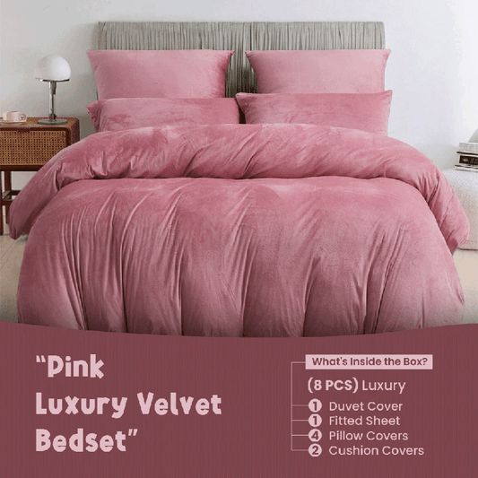 Pink Velvet - Bed Set 8 Pcs (Luxury) - Windsorlino.com