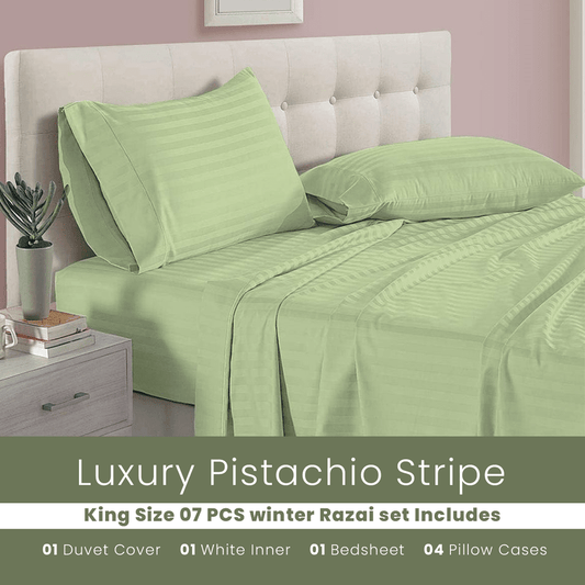 Pistachio Stripe - 7pcs Winter Razai/Quilt Set (Luxury) - Windsorlino.com