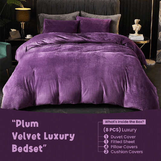 Plum Velvet - Bed Set 8 Pcs (Luxury) - Windsorlino.com