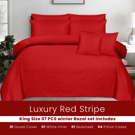 Red Stripe - 7pcs Winter Razai/Quilt Set (Luxury) - Windsorlino.com