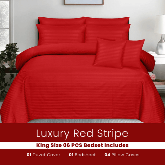 Red Stripe - Bed Set 6 Pcs (Luxury) - Windsorlino.com
