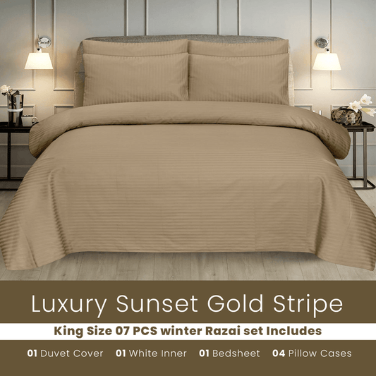 Sunset Gold Stripe - 7pcs Winter Razai/Quilt Set (Luxury) - Windsorlino.com