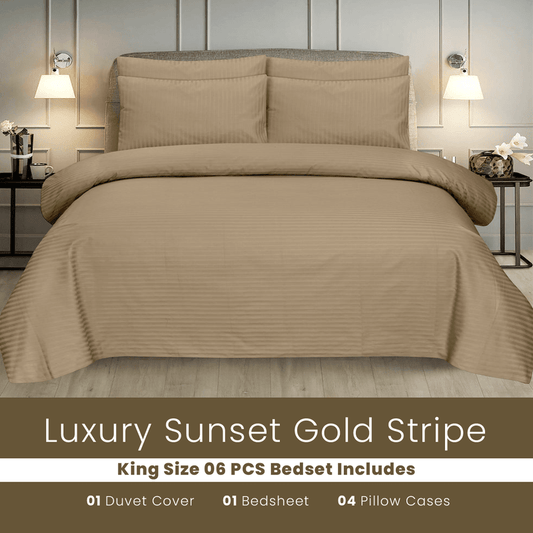 Sunset Gold Stripe - Bed Set 6 Pcs (Luxury) - Windsorlino.com