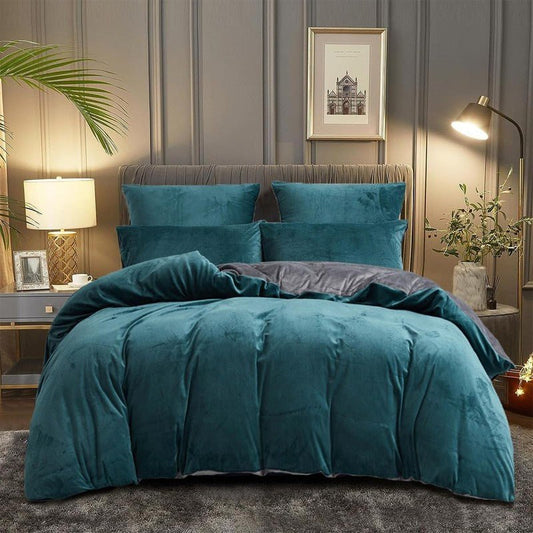 Teal & Grey Velvet - Reversible 9pcs Winter Razai Set (Luxury) - Windsorlino.com