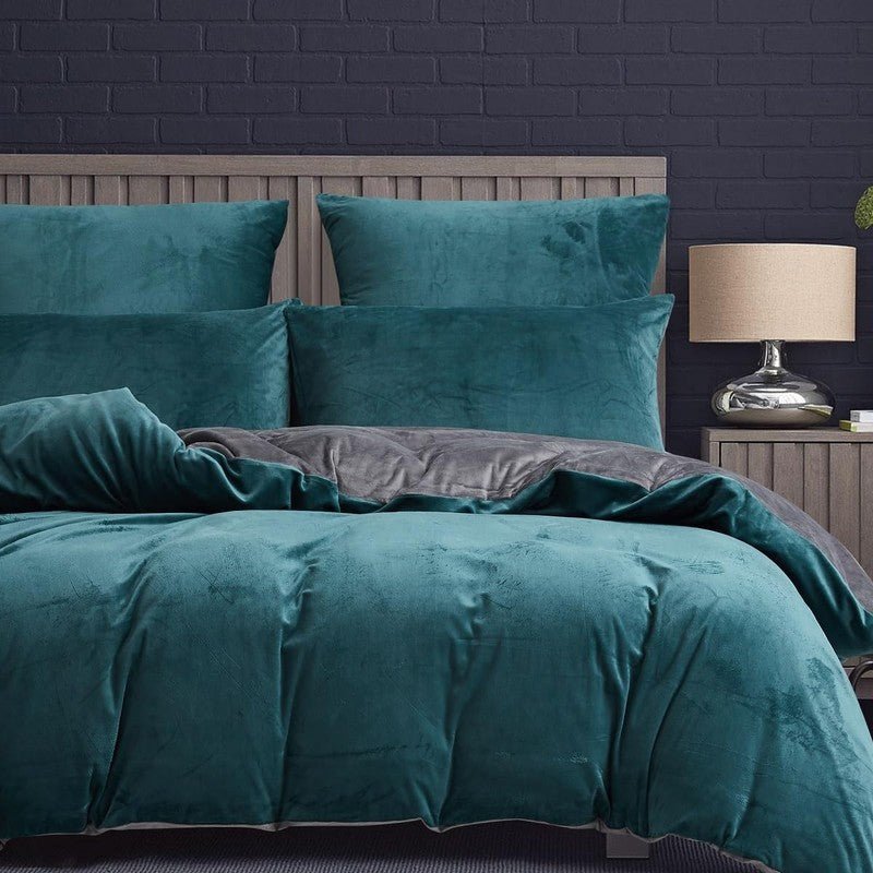 Teal & Grey Velvet - Reversible 9pcs Winter Razai Set (Luxury) - Windsorlino.com