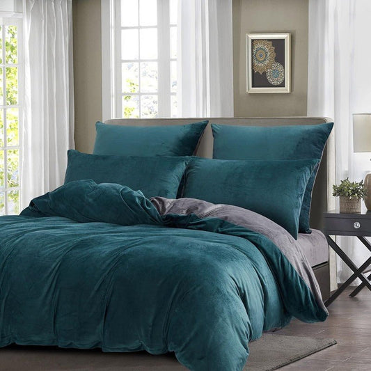 Teal & Grey Velvet - Reversible 9pcs Winter Razai Set (Luxury) - Windsorlino.com
