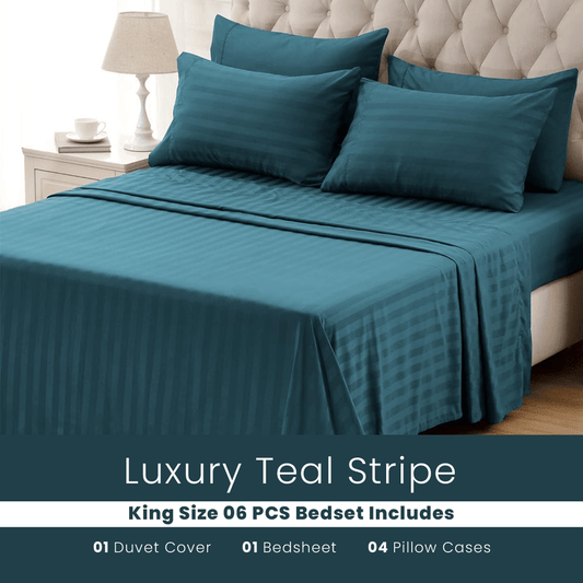 Teal Stripe - Bed Set 6 Pcs (Luxury) - Windsorlino.com