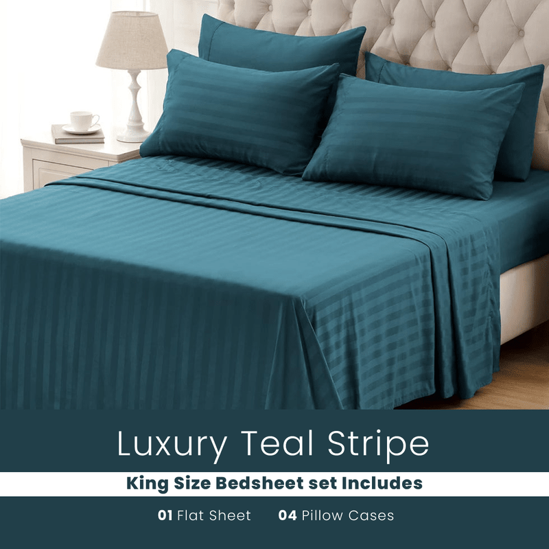 Teal Stripe - Bed Sheet Set - Windsorlino.com