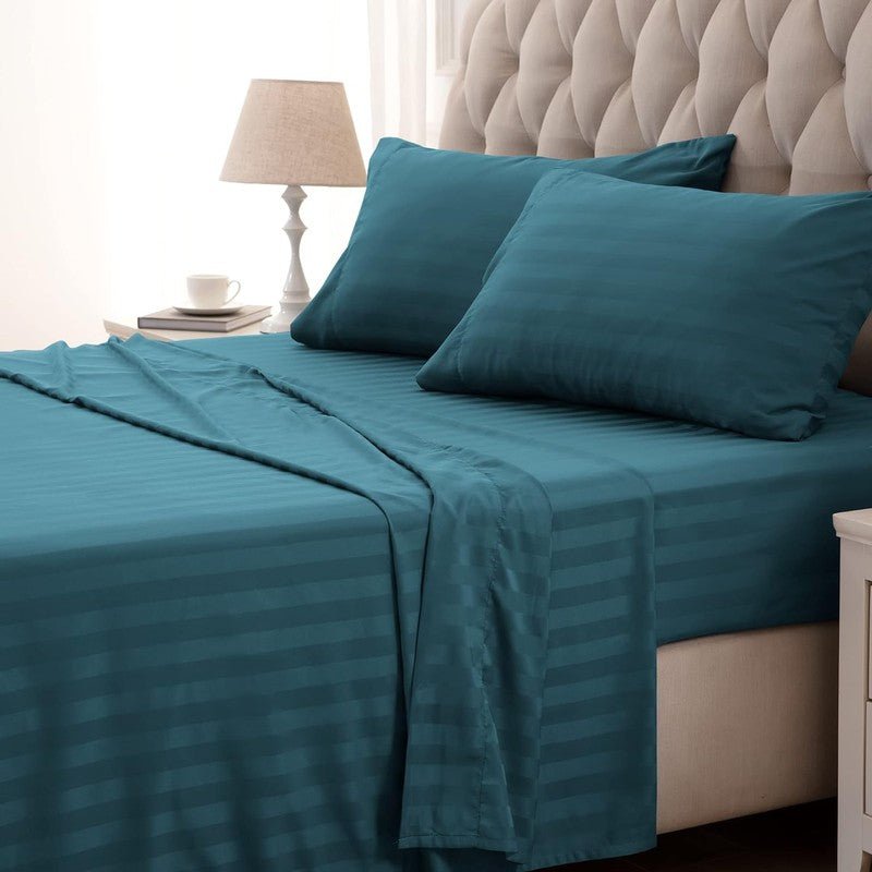 Teal Stripe - Bed Sheet Set - Windsorlino.com