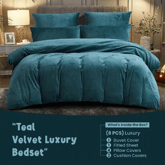 Teal Velvet - Bed Set 8 Pcs (Luxury) - Windsorlino.com