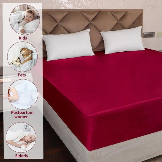 Water Proof - Fleece Mattress Protector (Maroon) - Windsorlino.com