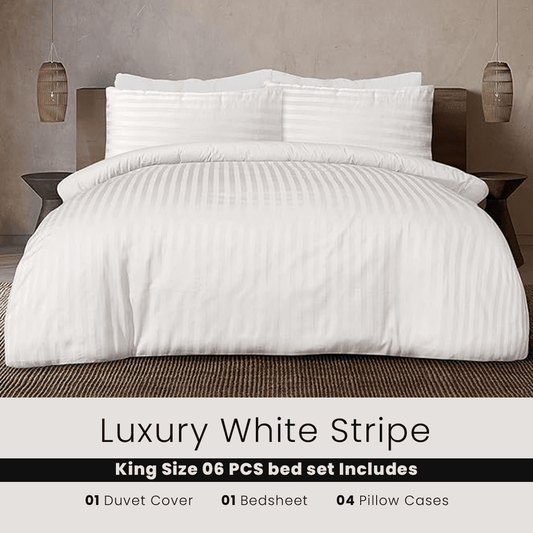 White Stripe - Bed Set 6 Pcs (Luxury) - Windsorlino.com