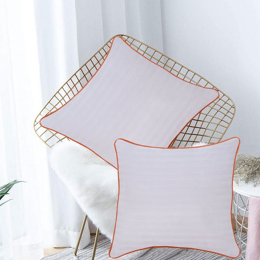 White Stripes (Orange Piping) - Cushion Covers Pack of Two - Windsorlino.com