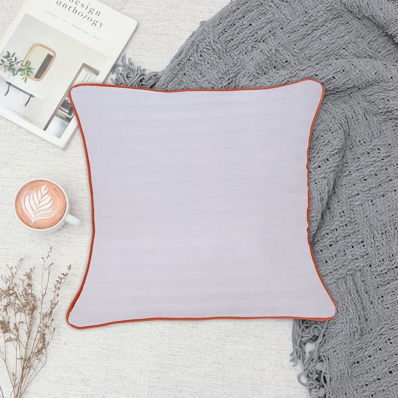 White Stripes (Orange Piping) - Cushion Covers Pack of Two - Windsorlino.com